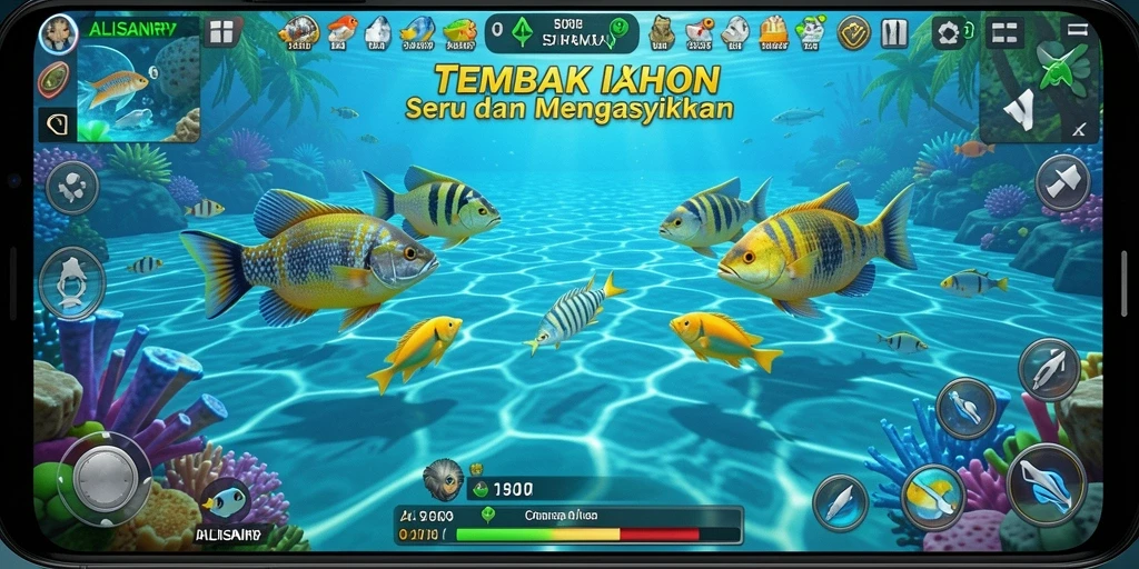 Tampilan gameplay seru ALISANRP saat menembak ikan.