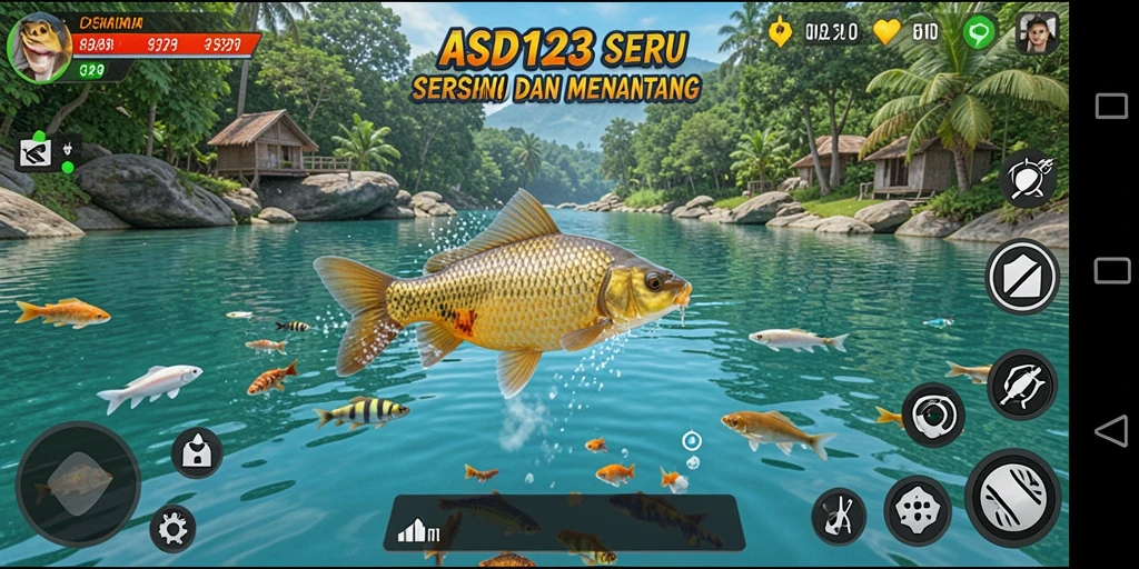 Screenshot menampilkan gameplay memancing yang seru dan realistis di ASD123.