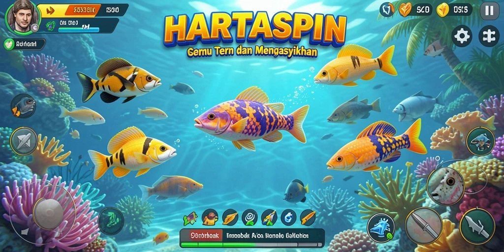 Gameplay HARTASPIN dengan aksi menembak ikan yang seru dan menantang.