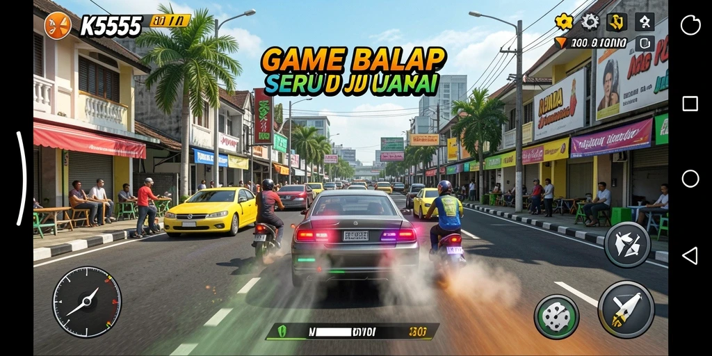 Screenshot menunjukkan aksi balap yang mendebarkan di K5555.