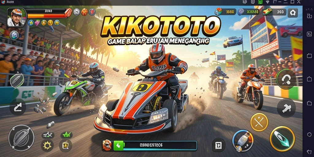 Tampilan gameplay KIKOTOTO yang penuh aksi balapan.